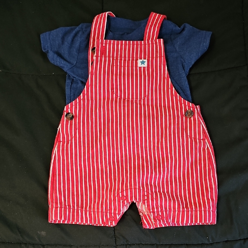 Carter's Red and White Striped Overalls
